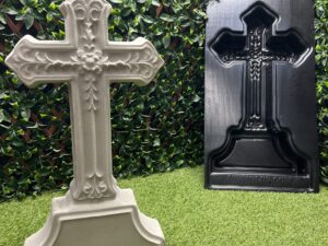 Legacy Cross mold for concrete – ABS reusable mold with floral detail for garden, memorial, or resale use