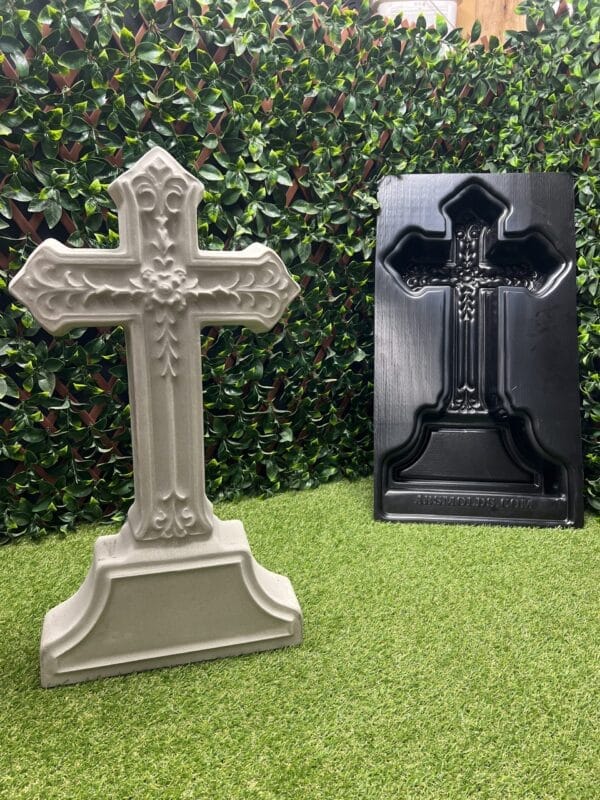 Legacy Cross mold for concrete – ABS reusable mold with floral detail for garden, memorial, or resale use