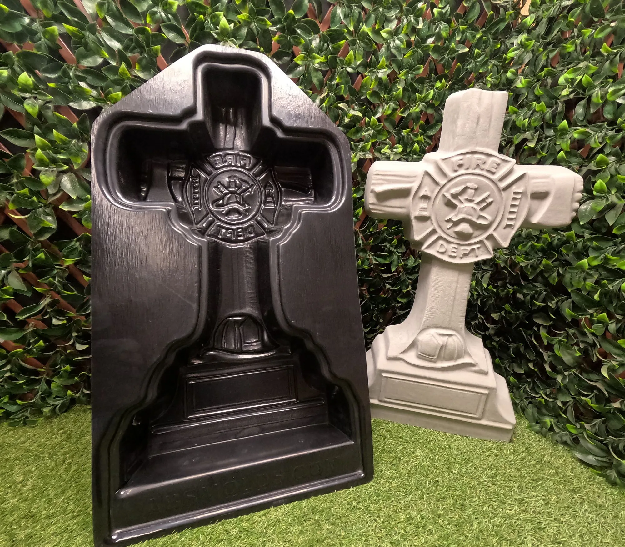 Fireman Cross mold and finished concrete firefighter memorial cross