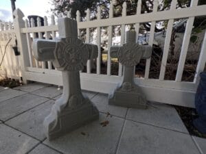 Finished Fireman Cross concrete memorial crosses displayed outdoors