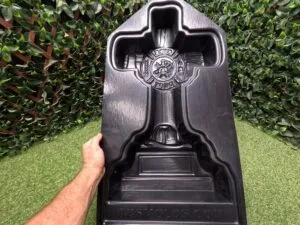 Front view of Fireman Cross concrete mold cavity