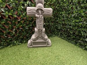 Concrete battlefield cross statue made using a reusable mold from ABSMolds.com