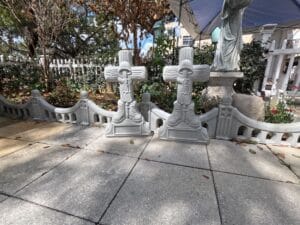 Concrete crosses and decorative garden fence panels made using premium high-impact ABS molds from ABSMolds.com