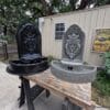 Kingswell Fountain Concrete Mold Set shown beside working finished fountain with flowing water