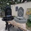 Kingswell Fountain Concrete Mold Set shown beside working finished fountain with flowing water