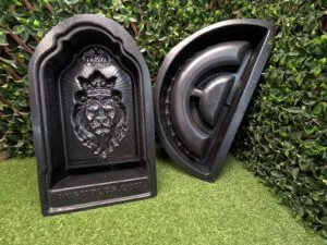Interior view of Kingswell Fountain Concrete Mold Set showing bowl mold and lion topper mold