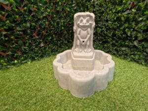 Unpainted Peewee Frog Fountain showing the concrete bowl, frog topper, and riser.